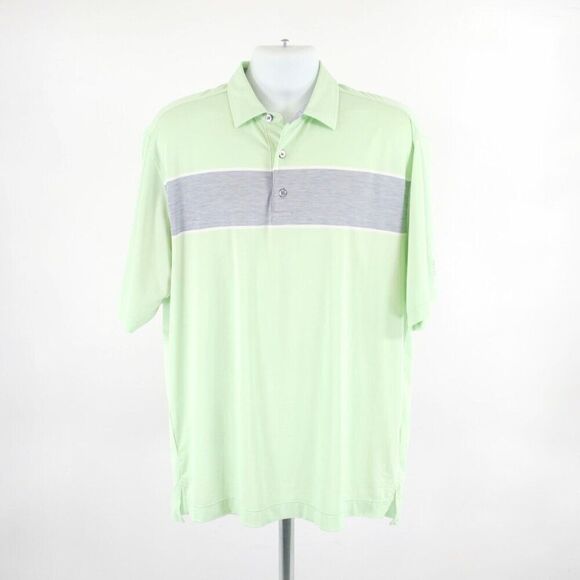 FJ Large Footjoy Lime Green‎ Gray Color Block Polo Shirt Short Sleeve - Picture 4 of 10